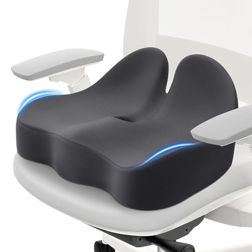 CushZone Seat Cushion, Memory Foam Office Chair Cushions, Ergonomic Curved Design for Sciatica, Tailbone, Coccyx, Seat Support for Car, Desk Chair, Wheelchair, Enhances Long Sitting Comfort (Grey) - color: Gray, size: Standard 2.6"