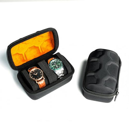 2 slots watch case for travel and storage, hard Watch Roll Organizer holder for Men and Women with microfiber lining - size: 2 slots