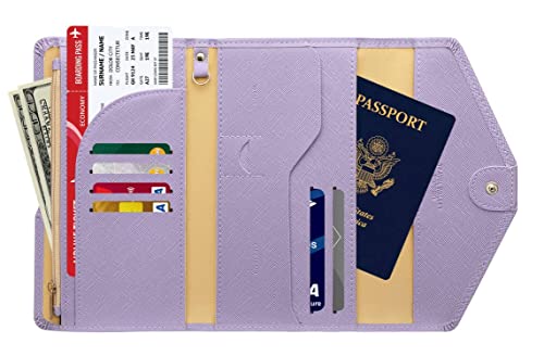 ZOPPEN Mulit-purpose Rfid Blocking Passport Holder Travel Wallet (Ver.4) Passport and Vaccine Card Holder ComboTri-fold Document Organizer Travel Essentials - color: #10 Lavender