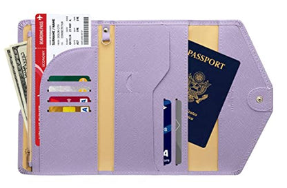 ZOPPEN Mulit-purpose Rfid Blocking Passport Holder Travel Wallet (Ver.4) Passport and Vaccine Card Holder ComboTri-fold Document Organizer Travel Essentials - color: #10 Lavender
