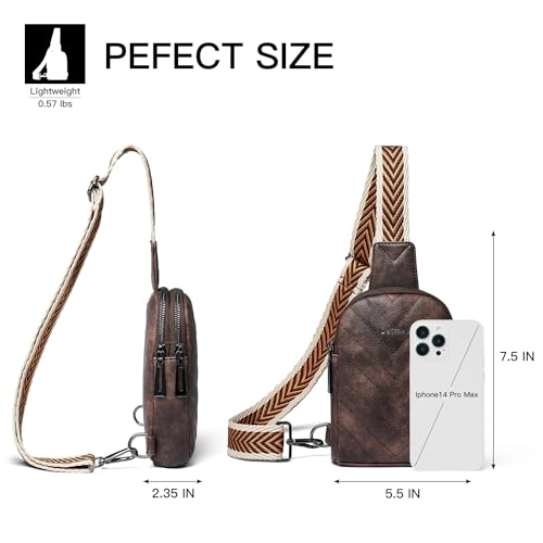 LATMAP 7L Sling Bag for Women Men Leather Small Sling Backpack Daypack Anti Theft Fanny Pack Crossbody Purse Travel - color: Small Size-coffee
