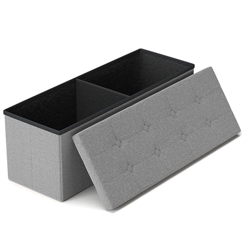 GLAXYFUR 43 Inches Folding Storage Ottoman Bench, Storage Chest, Footrest for Entryway, Living Room, Holds up to 660 lb, Light Grey - color: Light Grey