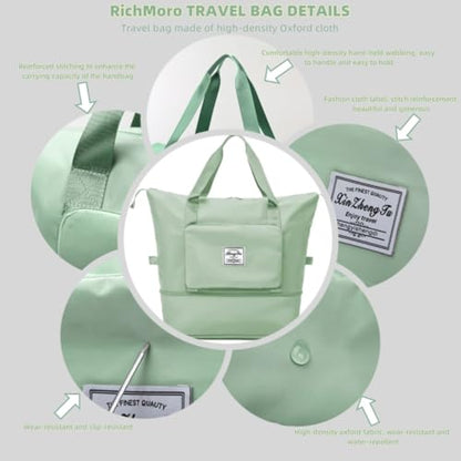Large Capacity Foldable Travel Bag, Expandable lightweight Carry on Bag, Dry with Wet Separation Spor Duffel Bags (Light Green) - color: Light Green