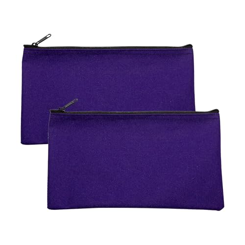 Multipack of 2 Compact Zipper Cloth Pouches, Zipper Bag, Travel Toiletry, Cosmetics, Stationary Case, 11 x 6 inches (Purple) - color: Purple