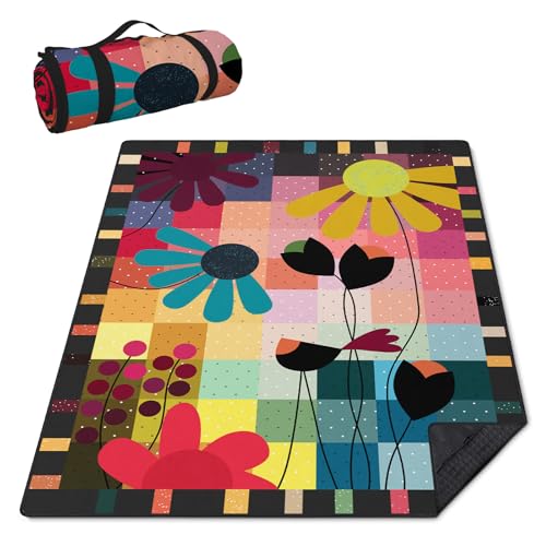 Abstract Floral Picnic Blankets Waterproof Foldable, 60″X80″ Thick Picnic Mat Outdoor Blanket for Grass, Modern Beach Blanket Sandproof Picnic Accessories for Camping Party Park Travel - color: A10, size: 5' X 6'8" (Rectangular)