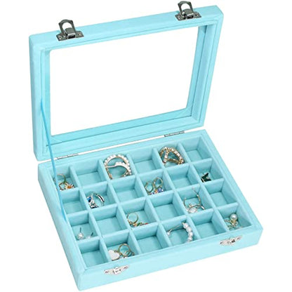 Vicoter Velvet Jewelry Box 24 Grid Jewelry Ring Display Organiser Box Tray Holder Earrings Storage Case for Girls Wife Mom Women (Light Blue) - color: Light Blue
