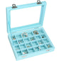 Vicoter Velvet Jewelry Box 24 Grid Jewelry Ring Display Organiser Box Tray Holder Earrings Storage Case for Girls Wife Mom Women (Light Blue) - color: Light Blue