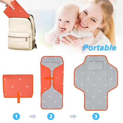 Baby Portable Changing Pad Travel - Waterproof Compact Diaper Changing Mat with Built-in Pillow - Lightweight & Foldable Baby Diaper Changer, Newborn Shower Gifts - color: Orange-Rainbow