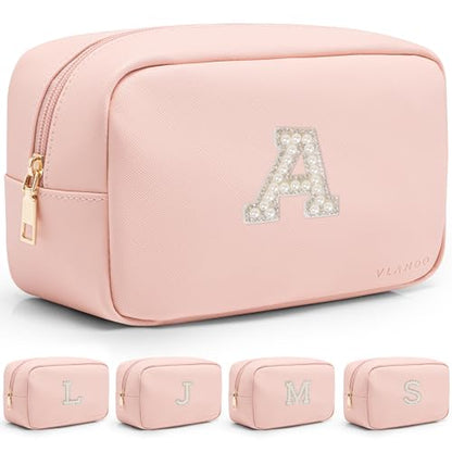 VLANDO Graduation Gifts,Girls Makeup Bag Travel Bag Makeup Pouch for Bridal Shower Gifts Wedding Gift Pearl Patch Makeup Purse for Teen Girls Trendy Stuff Letter A - color: 03-Pink-A