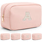 VLANDO Graduation Gifts,Girls Makeup Bag Travel Bag Makeup Pouch for Bridal Shower Gifts Wedding Gift Pearl Patch Makeup Purse for Teen Girls Trendy Stuff Letter A - color: 03-Pink-A