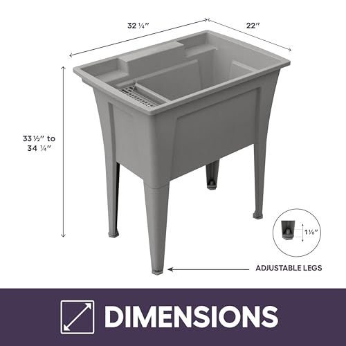 32” Utility Sinks for Laundry Room, Garage, Garden, Basement – Noah William Home Indoor and Outdoor Polypropylene Basement Wash Tub - No Faucet Included (Grey) - color: Gray, size: 32" - 25.6 gal