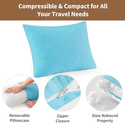 Small Shredded Memory Foam Pillow, Camping Pillow Travel Pillow - Compressible Medium Firm, Breathable Cover, Ideal Backpacking Hiking, Airplane and Car (Sky Blue, L) - color: Sky Blue, size: L-23 X 16 Inch