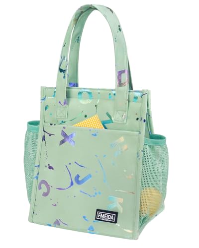 Fmeida Insulated Lunch Bag Women, 6.75L Small Lunch Bags with Multiple Pockets, Reusable Thermal Cooler Tote for Work, Office, Picnic, Travel | Hook and Loop Closure, Colorful Letters - color: Colorful Letters, size: S | 6.75L | Hook & Loop