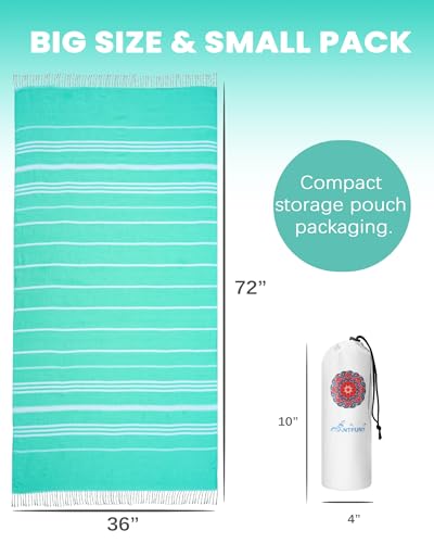 Turkish Beach Towels Quick Dry Sand Free Soft Absorbent Adult Oversized Bath Pool Swim Long Stripe Towel Sound Cloud Sandfree Chamois Mat Summer Thing Lightweight Thin Mint Green Vacation Essentials - color: Thinner Mint, size: 72 x 36 inch