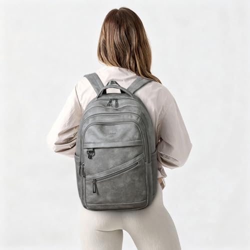 LATMAP Backpack for Women Men - Vegan Leather Backpack Purse Travel Carry-on Bag College Bookbag Work fits 16.5" Laptop,DimGray - color: Dimgray