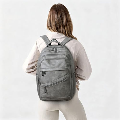 LATMAP Backpack for Women Men - Vegan Leather Backpack Purse Travel Carry-on Bag College Bookbag Work fits 16.5" Laptop,DimGray - color: Dimgray