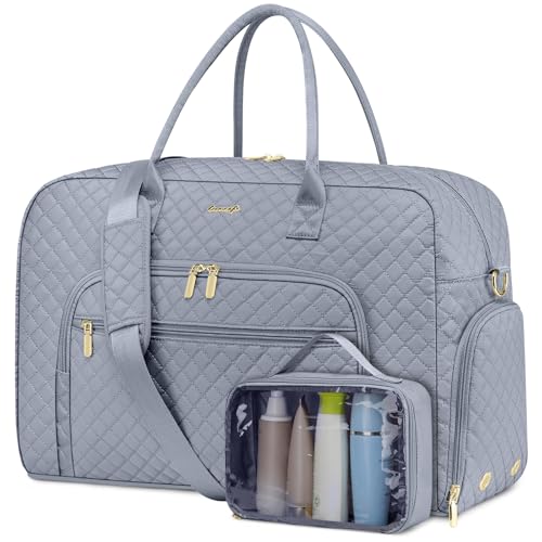 Travel Duffle Bags for Women Weekender: Overnight Bags with Shoe Compartment Large Carry on Weekend Bag with Toiletry Bag & Wet Pocket Tote Duffel Hospital Bag for Women Delivery - color: Grey