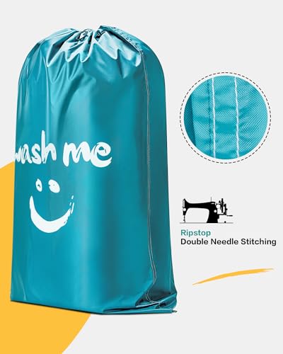 HOMEST 2 Pack XL Wash Me Travel Laundry Bag, Dirty Clothes Organizer, Large Enough to Hold 4 Loads of Laundry, Easy Fit a Laundry Hamper or Basket - color: (Ⅰ-Wash me)Sky Blue