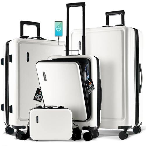 TRAVELARIM Hard Shell Luggage Sets with Spinner Wheels 4 Piece, Expandable Large Suitcases with TSA Lock, Travel Large Suitcase Set, White Luggage Set - color: White, size: 4 Piece Set (20/24/28)