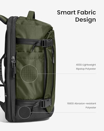 tomtoc Travel Backpack 28L, TSA Friendly Flight Approved Carry-on Luggage, Personal Item Travel Bag, Water-resistant Lightweight Business Rucksack, Durable Bag Fits 16 Inch Laptop - color: Green-ripstop, size: 28L