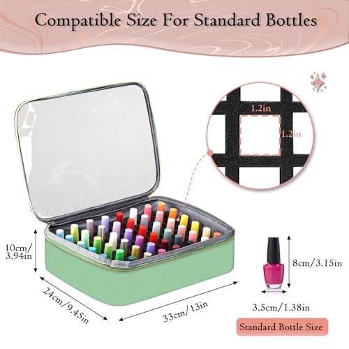 YOREPEK Extra Large Nail Polish Organizer Case Holds 96 to 100+ Bottles (15ml/0.5 fl.oz) UV lamp, Gel Polish Travel Case Bag with 2 Removable Pouches Fits Nail Supplies, Gifts for Manicurist, Green - color: Green-96bottles