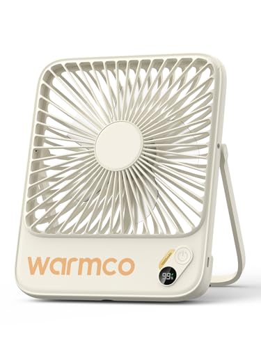 Warmco 10000mAh Portable Travel Fan 7-inch, Up to 24H Runtime, Ultra-thin Quiet Rechargeable Battery Powered Desk Fan with Digital Display for Camping, Office, Bedroom, Cruise Essentials - color: Cloud
