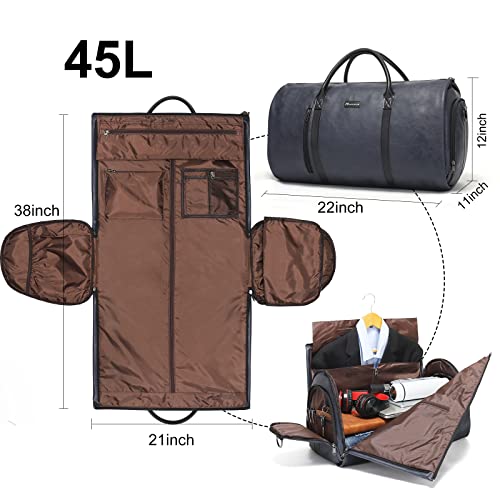 Modoker Convertible Leather Garment Bag, Carry on Garment Bags for Travel, Garment Duffel Bag, Gifts for Men Women Business Waterproof Suitcase Suit Travel Bags, Blue - color: C-Blue
