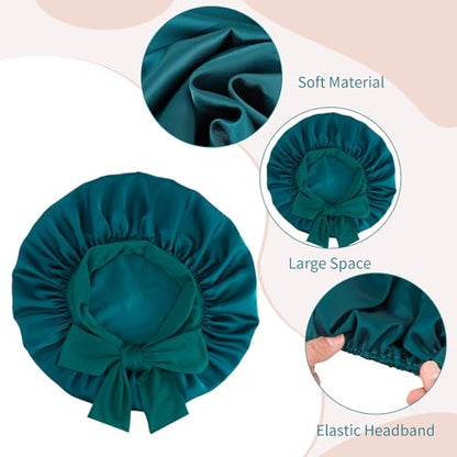 Satin Bonnet Set, Hair Bonnet for Sleeping Silk Bonnet with Eye Mask for Women Curly Hair - color: Peacock Blue
