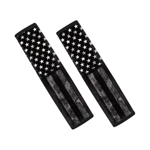 Black US Flag Automotive Seat Belt Cover 2-Pack Soft Car Safety Seat Belt Strap Shoulder Pad Easy to Install Universal Size Fit for Most Cars SUVs Trucks Vans - color: Black US Flag