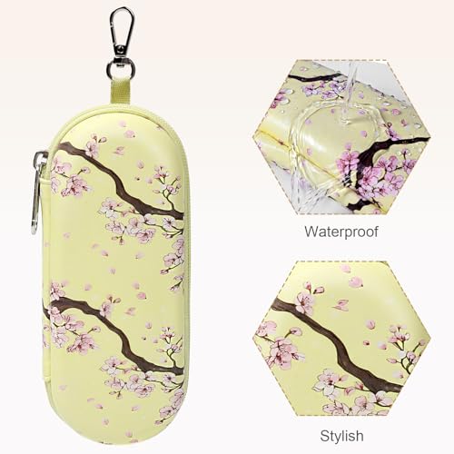 Double Eyeglasses Case, Dual Glasses Sunglasses Organizer with Zipper Closure, Eyewear Storage Box for Men Women Travel - color: Cherry Blossom