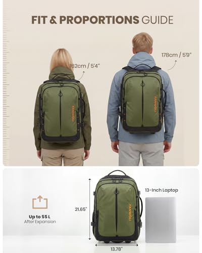 Fanwoli Rolling Vacuum Backpack Travel with One-Button Compression, 55L Expandable, Water Resistant Carry-On Suitcase Luggage, Ideal for Outdoor/Family/Trips - color: Green