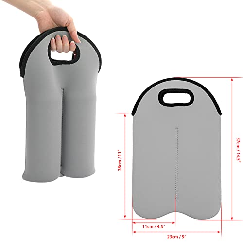 Hipiwe 2 Bottle Wine Tote Carrier Bag With Handle - Neoprene Insulated Holder for Water Bottles, Beer, Drinks - Protective Travel Picnic Carrier - style: Grey + Purple