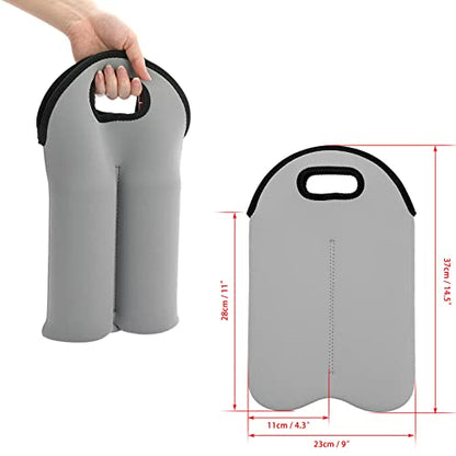 Hipiwe 2 Bottle Wine Tote Carrier Bag With Handle - Neoprene Insulated Holder for Water Bottles, Beer, Drinks - Protective Travel Picnic Carrier - style: Grey + Purple