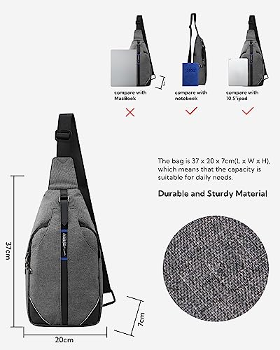 WATERFLY Medium Crossbody Sling Backpack Anti Theft Backpack for Traveling Chest Shoulder Bag - color: Grey(medium)