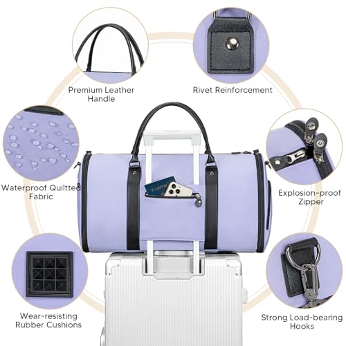 Vessgra Garment Bag for Airplane Travel, Carry On Garment Duffle Bags for Women, 2 in 1 Travel Suit Bag with Shoes Compartment Carry on Bag Hanging Garment Bag Travel with Shoulder Strap,Purple - color: Purple