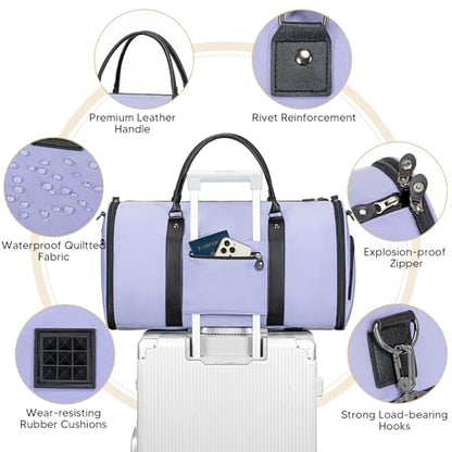 Vessgra Garment Bag for Airplane Travel, Carry On Garment Duffle Bags for Women, 2 in 1 Travel Suit Bag with Shoes Compartment Carry on Bag Hanging Garment Bag Travel with Shoulder Strap,Purple - color: Purple