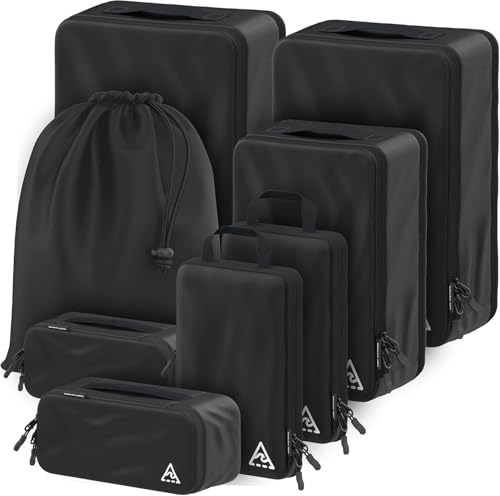 Well Traveled 8 pcs Compression Packing Bags Cubes Set with HybridMax Double-Capacity Design - Packing Cubes for Travel Compression to Maximize Limited Luggage Space, Black - color: Black, size: 8-piece