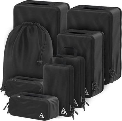 Well Traveled 8 pcs Compression Packing Bags Cubes Set with HybridMax Double-Capacity Design - Packing Cubes for Travel Compression to Maximize Limited Luggage Space, Black - color: Black, size: 8-piece