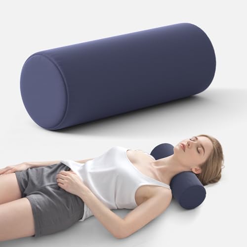 Neck Roll Pillow for Neck Pain Relief - Memory Foam Neck Support Pillow for Bed | Round Neck Pillow for Sleeping, 15.7 * 6 * 6inch ((Navy-Blue) - color: Navy-blue, size: Large - 6.0" H