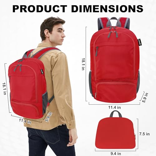 HOLYLUCK 20L Lightweight Packable Hiking Daypack Foldable Backpack for Men Women Small Travel Outdoor Foldable Shoulder Bag-red - color: Red