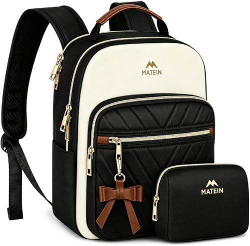 MATEIN Mini Backpack Purse for Women, Fashion Small Purse Backpack, Waterproof Casual Daily Cute Shoulder Bag Ladies Handbags for Travel Work College, 2pcs Sets, Black-Beige - color: Black - Beige, size: Small-12.9 inch