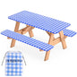 3 Pcs Set Fitted Picnic Table Cover with Bench Covers Vinyl Camping Picnic Table Cloth Flannel Backing for 6ft Tables Camping Outdoor (Blue Checked, 30 x 72 Inches) - color: Blue and White Plaid