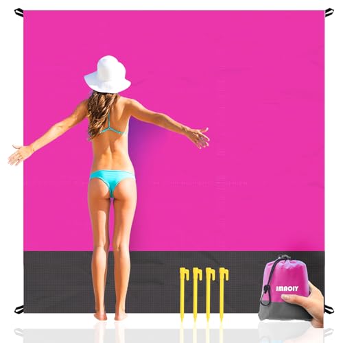 Beach Blanket Sandproof Waterproof, Beach Essentials Extra Large Beach Mat, 79" x 55" Oversized Durable Outdoor Picnic Mat Storage Bag for 1-4 Adults, Beach Accessories for Travel, Camping, Hiking - color: Pink