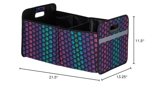 GreaterGood Paws Car Trunk Organizer Foldable Storage Bin with Handles Non Slip Base Pet Gear Travel Tote for SUV Truck (Rainbow Paws) - color: Rainbow Paws