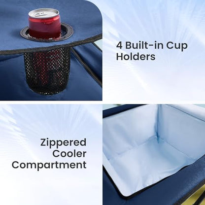 Portable Outdoor Folding Camping Table with 4 Cup Holders & Cooler Compartment, Waterproof Picnic Table for Picnic, BBQ, Beach, Hiking (Navy Blue) - color: Navy Blue