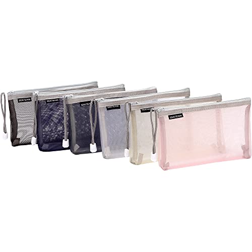 Sea Team 6pcs Multicolored Portable Travel Toiletry Pouch Nylon Mesh Cosmetic Makeup Organizer Bag with Zipper, 7.9 x 1 x 4.5 Inches, Colorful - color: Colorful-C, size: 7.9 x 1 x 4.5 Inches