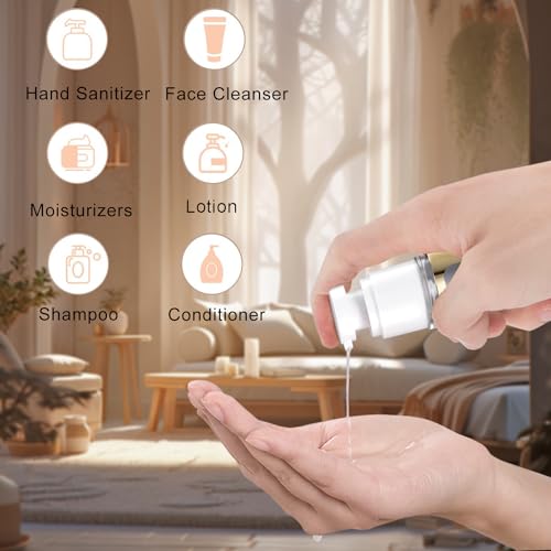 Gold, 50ml empty cosmetic pump bottle with travel bag, refillable, vacuum pump bottle for lotion, toner, foundation make-up, hair oil, hand sanitizer and other liquids, 7 pieces (1.7 oz/50ml) - size: 50 ML