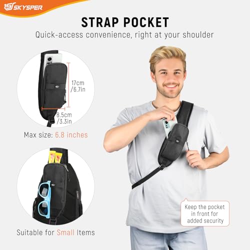 SKYSPER Sling Bag Anti Theft Crossbody Bag RFID Lightweight Travel Shoulder Chest Bag for Hiking Walking - color: Black