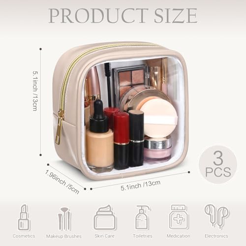 Abbylike 3 Pcs Mini Clear Makeup Bag Cosmetic Bags Set Waterproof Transparent Toiletry Bag with Zipper for Women Girls, Gifts for Bridesmaid (Nude,Elegant Gray,Moonlight White) - color: Nude,Elegant Gray,Moonlight White