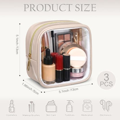Abbylike 3 Pcs Mini Clear Makeup Bag Cosmetic Bags Set Waterproof Transparent Toiletry Bag with Zipper for Women Girls, Gifts for Bridesmaid (Nude,Elegant Gray,Moonlight White) - color: Nude,Elegant Gray,Moonlight White